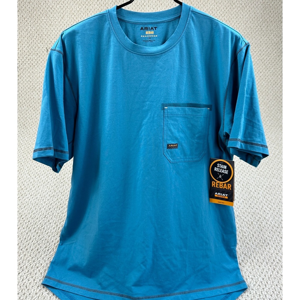 NEW Ariat Rebar T Shirt Mens Large Blue Larkspur Work Vent Tek Short Sleeve Tee